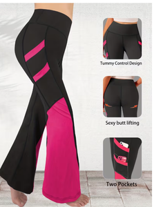 High Waist Flare <b>Pants</b> Women Solid Color Block Spandex Polyester Sporty <b>Summer</b> Full Length Breathable Elastic Waist <b>Pants</b> women - Product Image 4