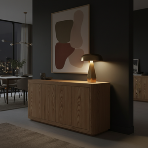 Aparador Moderno de 4 Puertas con Bordes Suaves, Fabricado en MDF con Acabado en Roble Macizo, Diseño Resistente al Agua - Product Image 3