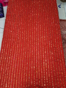 Tissu en dentelle de luxe brodé de strass écologiques faits à la main, motif floral, rouge uni, pour robe de soirée, maille décorative, 5 yards - Product Image 2