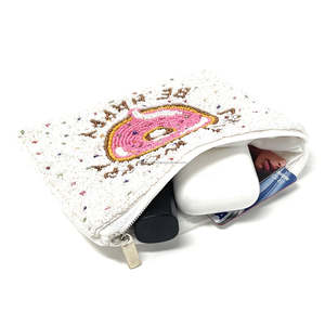 Monedero Mini de Lujo Hecho a Mano con Cremallera, Bordado de Donut Esmerilado, con Cuentas, de Poliéster de Alta Calidad, Estilo Dulce y Moderno - Product Image 3