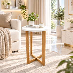 Wholesale Minimalist Modern Round Side <b>Table</b> <b>White</b> MDF Top Wooden Legs Eco-Friendly Small End <b>Coffee</b> <b>Table</b> for Living Room Sofa - Product Image 6