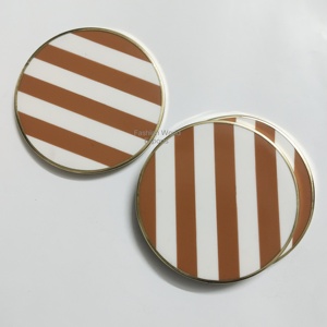 Brown Orange White Modern Resin Coasters with Brass Geode <b>Epoxy</b> Great Housewarming Gifts and Easter Spring <b>Table</b> Decor - Product Image 3