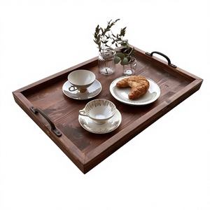 Vente en gros Grand plateau de service en bois de rangement pour la cuisine à usages multiples Vaisselle décorative Plateaux de petit-déjeuner en bois pur - Product Image 6