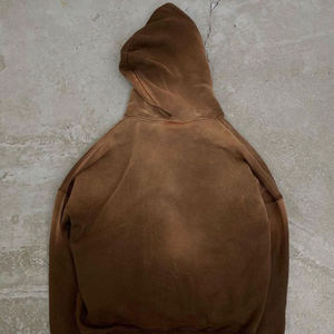 Sudadera con Capucha Marrón Vintage Lavada, 100% Algodón, Forro Polar Grueso, Estilo Minimalista Urbano, Moda Casual para Hombre - Product Image 2