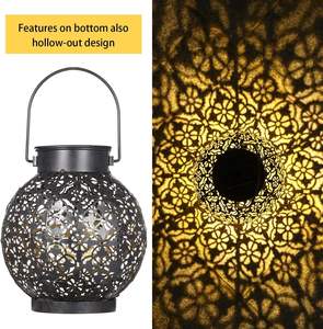 Lámpara Solar Metálica Azul para Exteriores, Lámpara Colgante de Jardín con Patrón Hueco, Decoración Marroquí para Mesa, Patio, Terraza, Portátil - Product Image 5