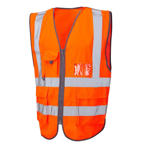 Chaleco de Seguridad Reflectante de Alta Visibilidad Unisex, Ropa de Trabajo de Poliéster Roja con Bolsillos y Cierre de Cremallera - Product Image 1