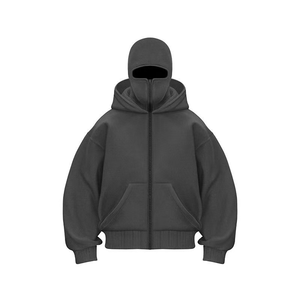 Sudadera con capucha y cremallera personalizada al por mayor para hombre, ropa de otoño e invierno, sudadera con capucha tipo pasamontañas negra con logotipo personalizado, sudaderas con capucha unisex con máscara - Product Image 2