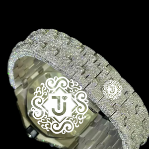 Reloj de pulsera de lujo para hombre con diamantes de moissanita VVS, cuarzo, esfera blanca completa y analógica plateada. - Product Image 4