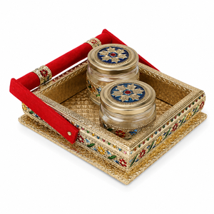 Panier en bois artisanal avec 4 bocaux en verre, ensemble de rangement pour épices de cuisine, design oriental, multifonctionnel - Product Image 2