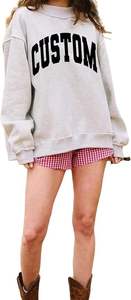 Sudadera Oversize de Cuello Redondo para Mujer, con Estampado de Letras Personalizado, Gris, Tejida, Manga Larga, para Otoño, Transpirable, Mezcla de Algodón - Product Image 3