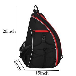 Sac à dos de sport bandoulière en nylon résistant à l'eau 30-40L avec fermeture éclair, noir avec accent rouge et poche en filet - Product Image 4