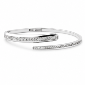 925 Sterling <b>Silver</b> Diamond Open <b>Cuff</b> <b>Bracelet</b> for Women High Polish Minimalist Party Wedding Gift Fine Jewelry - Product Image 2