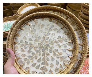 Paniers de rangement en rotin ronds avec incrustation florale en nacre, design moderne et écologique pour la cuisine, multifonctionnels - Product Image 6