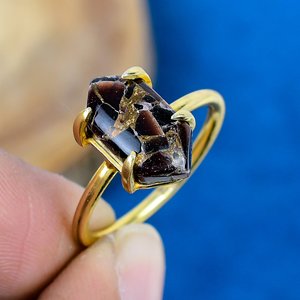 Natural Black Shell Copper Hexagon Shape Gemstone <b>Ring</b> 18k Gold Micron Over <b>925</b> Sterling <b>Silver</b> - Product Image 1