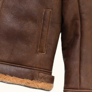 <b>Men's</b> Fashion Genuine Sheepskin Leather <b>Jacket</b> with Stand Collar and Front Logo <b>Fur</b> <b>Lined</b> Winter Gift - Product Image 6