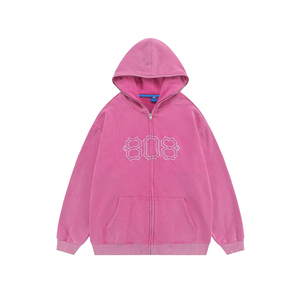 Vintage Acid <b>Wash</b> Cotton Manufacture Custom Heavyweight Men Oversized Hoodie Embossed Cotton 400gsm Acid <b>Wash</b> Zip up Hoodies - Product Image 2
