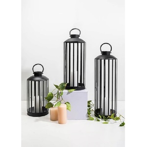 Elegant Modern Shape Tempered Glass Candle Pillar Holder <b>Lanterns</b> <b>Black</b> Metal Frame Handmade 3 Sizes Christmas Home Decoration - Product Image 1