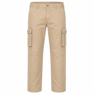 Pantalon cargo pour homme, coupe droite, multi-poches, style streetwear, toile imperméable, poids moyen, beige, fermeture éclair, pour le printemps - Product Image 1