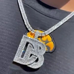 Custom <b>Initial</b> Letter Iced Out <b>Pendant</b> Hip Hop Jewelry 925 Sterling <b>Silver</b> Moissanite Diamond Look Bling Alphabet <b>Pendant</b> - Product Image 3