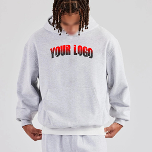Custom Logo Heavyweight High GSM 100% Cotton Men Oversized <b>Y2K</b> Graphic Print Pullover Hoodie <b>Streetwear</b> Grey Sweatshirt - Product Image 1