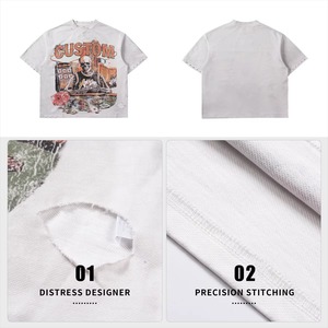 เสื้อยืดวินเทจวอช ผ้าคอตตอนหนานุ่ม ประดับเพชร พิมพ์ลายด้วยเทคนิค DTG ทรงบ็อกซี่ คอริบเนค โอเวอร์ไซส์ เสื้อยืดลายกราฟิกสั่งทำพิเศษสำหรับผู้ชาย - Product Image 3