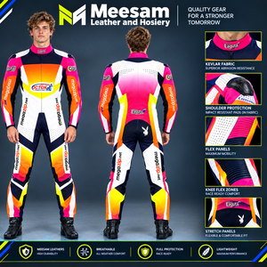 Traje de Motociclismo Completo de Kevlar para Hombre Meesam, Color Rosa Naranja, Transpirable y Protector - Product Image 1