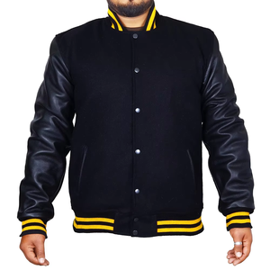 Veste universitaire personnalisée à capuche avec manches en cuir noir et corps en laine, imperméable, pour jeunes, style streetwear universitaire - Product Image 3