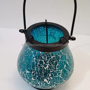 Bougie de table de couleur en verre mosaïque Ensemble de bougeoirs ronds en métal pour la décoration de la maison et du jardin du fournisseur indien - Product Image 1