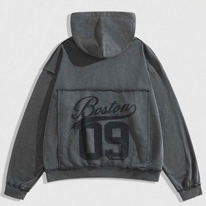 Sweat-shirt à capuche zippé vintage pour homme, effet délavé, tissu épais, motif graphique, coupe oversize, style streetwear rétro - Product Image 2