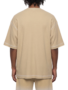 Camiseta de Hombre con Cuello Redondo y Manga Raglán, Tejido Waffle, Corte Holgado, Color Sólido, Informal, 100% Algodón Ecológico, Tela Jersey de 220g - Product Image 5