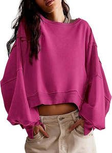 Sudadera Casual de Mujer, Manga Larga, Cuello Redondo, Ajuste Holgado, Estilo Crop Top con Abertura Lateral, Tendencia Otoño 2026 - Product Image 2