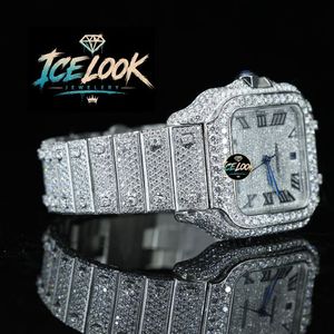 Montre mécanique Ice Look avec cadran carré, chiffres romains en cristal, bracelet, montre-bracelet pour cadeau et mode - Product Image 2