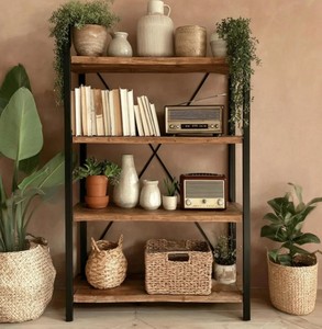 Modern <b>Wooden</b> Tiered <b>Bookcase</b> 5 Shelves Freestanding Backless Storage Rack Industrial Design Living Room Home Furniture - Product Image 4