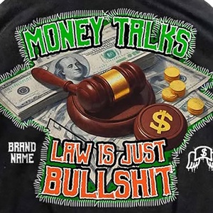 Sweat à capuche imprimé « Money Talks Law Is Just Bullshit » pour homme, streetwear, coupe oversize, longueur standard, en polyester tricoté, noir - Product Image 5