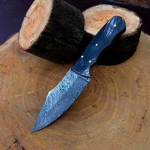 Couteau de chasse artisanal en acier Damas, lame pointue, avec manche noir, épaisseur 0,6 mm, qualité DIY, lames simples - Product Image 5