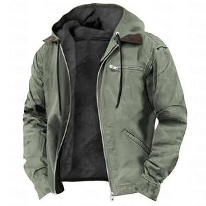 Veste d'extérieur à capuche multi-poches pour homme, pour l'automne et l'hiver, décontractée, zippée, couleur unie, doublée de polaire, chaude - Product Image 4