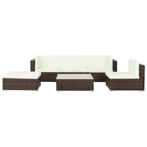 Set da salotto in 6 pezzi in Poly Rattan marrone con cuscini Set da giardino - Product Image 2