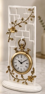 Reloj de Escritorio de Latón Vintage Unicorn Handicrafts, Movimiento Mecánico, Números Romanos, Diseño Floral, Portátil, Duradero, Blanco - Product Image 1