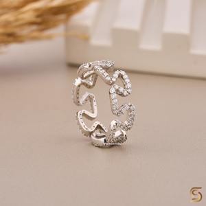 Anillo de Oro Blanco Sólido de 18K con Diamantes Cultivados en Laboratorio, Diseño de Onda en Zigzag, Anillo de Diseñador para Mujer - Product Image 3