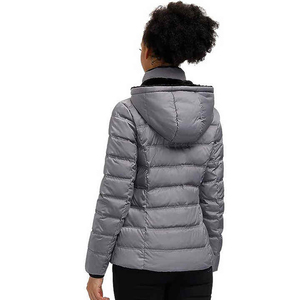 Custom Womens Winter Puffer <b>Jacket</b> Hooded <b>Warm</b> Slim Fit Parka Light Grey Windproof Waterproof Outdoor Quilted Padded Coat - Product Image 2