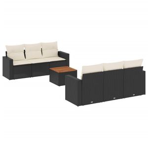 Conjunto de sofás de jardín de ratán PE negro y crema de 7 piezas, elegante conjunto de 7 piezas - Product Image 2
