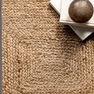 Tapis en jute fait main, motif géométrique, tissage plat, couleur naturelle, style farmhouse, écologique, décoration de salon - Product Image 2
