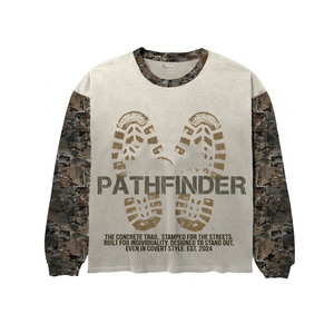 Mens 190 GSM premium cotton <b>long</b> sleeve <b>tshirt</b> beige body camo panel logo 100% cotton T-shirt for men loose fit printed - Product Image 1