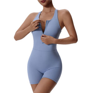 Conjunto de yoga ligero de cintura alta cruzada para mujer con cremallera, transpirable, sin costuras, de manga larga, para correr, fitness, ropa deportiva y sujetador deportivo. - Product Image 1