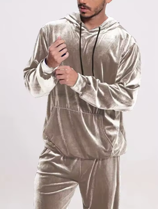 Conjunto Deportivo de Terciopelo Azul Rey para Hombre, con Capucha, Manga Larga, Color Sólido, Estilo Casual, Corte Regular, Cómodo para Uso Diario en Invierno - Product Image 3
