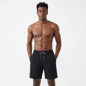 Pantalones Cortos Bermuda Negros para Hombre, Cintura Media, Casuales, de Algodón, con Bolsillos, Transpirables, Tejido Sólido - Product Image 2