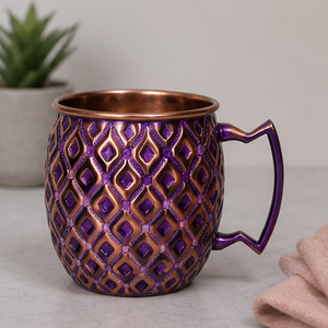 Taza de cobre premium con patrón de diamantes en relieve, taza de lujo para Moscow Mule, elaborada con un impresionante patrón de diamantes texturizado. - Product Image 2