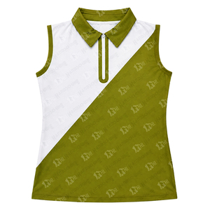 Polo sin Mangas para Mujer, Más Vendido, Color Verde y Blanco, Cierre de Cremallera, Transpirable, Tejido, Deportivo, Estilo Casual para Golf - Product Image 1
