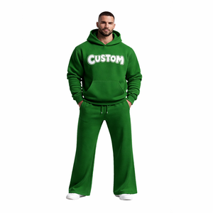Custom Logo Men's <b>Green</b> Hoodie Tracksuit <b>Set</b> Cotton Fleece Sweat Suit Jogger Sportswear <b>Gym</b> Training Casual Two Piece Tracksuit - Product Image 1