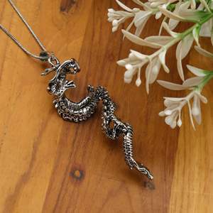 Collier pendentif dragon en laiton, pendentif dragon chinois en argent oxydé, collier chaîne serpent gothique punk - Product Image 4